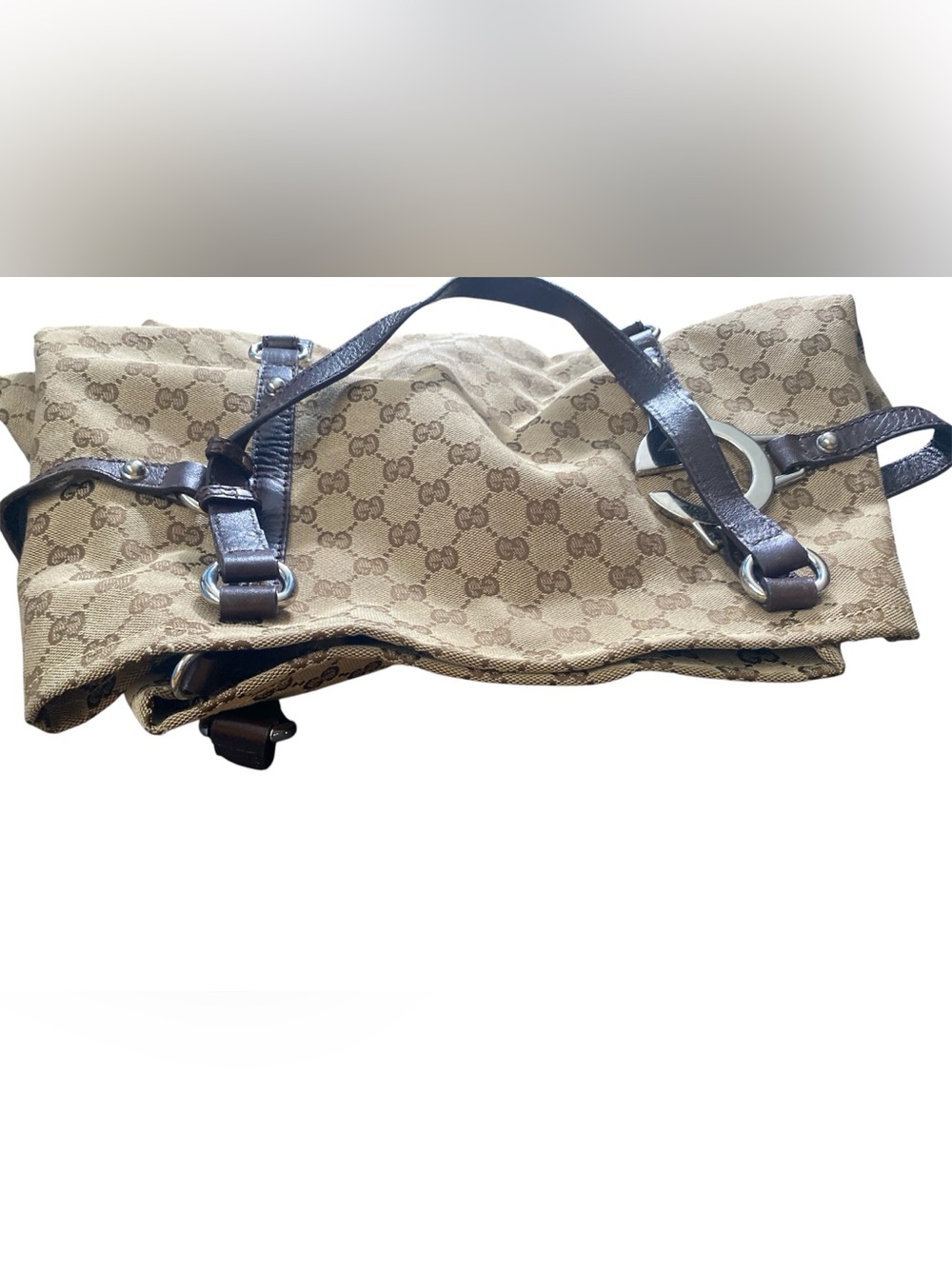 Gucci Beige Monogram Two Shoulder Bag Strap with Dark Brown Leather Trim - Picture 8 of 15